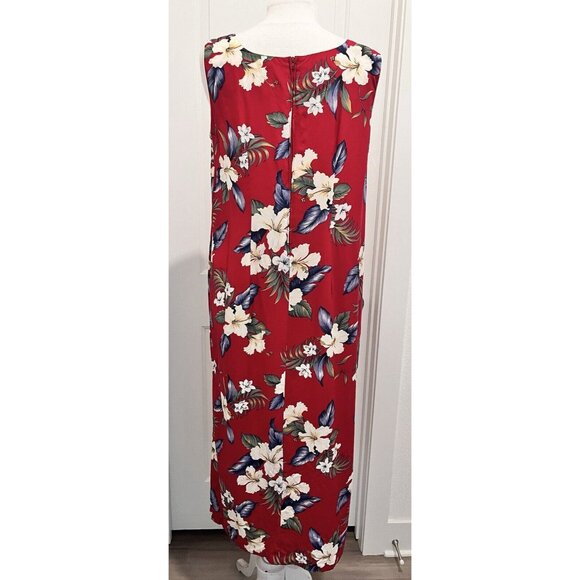 Gary's Island Dick’s Last Resort Red Hawaiian Maxi Dress Size Large Floral Slit - Picture 2 of 9